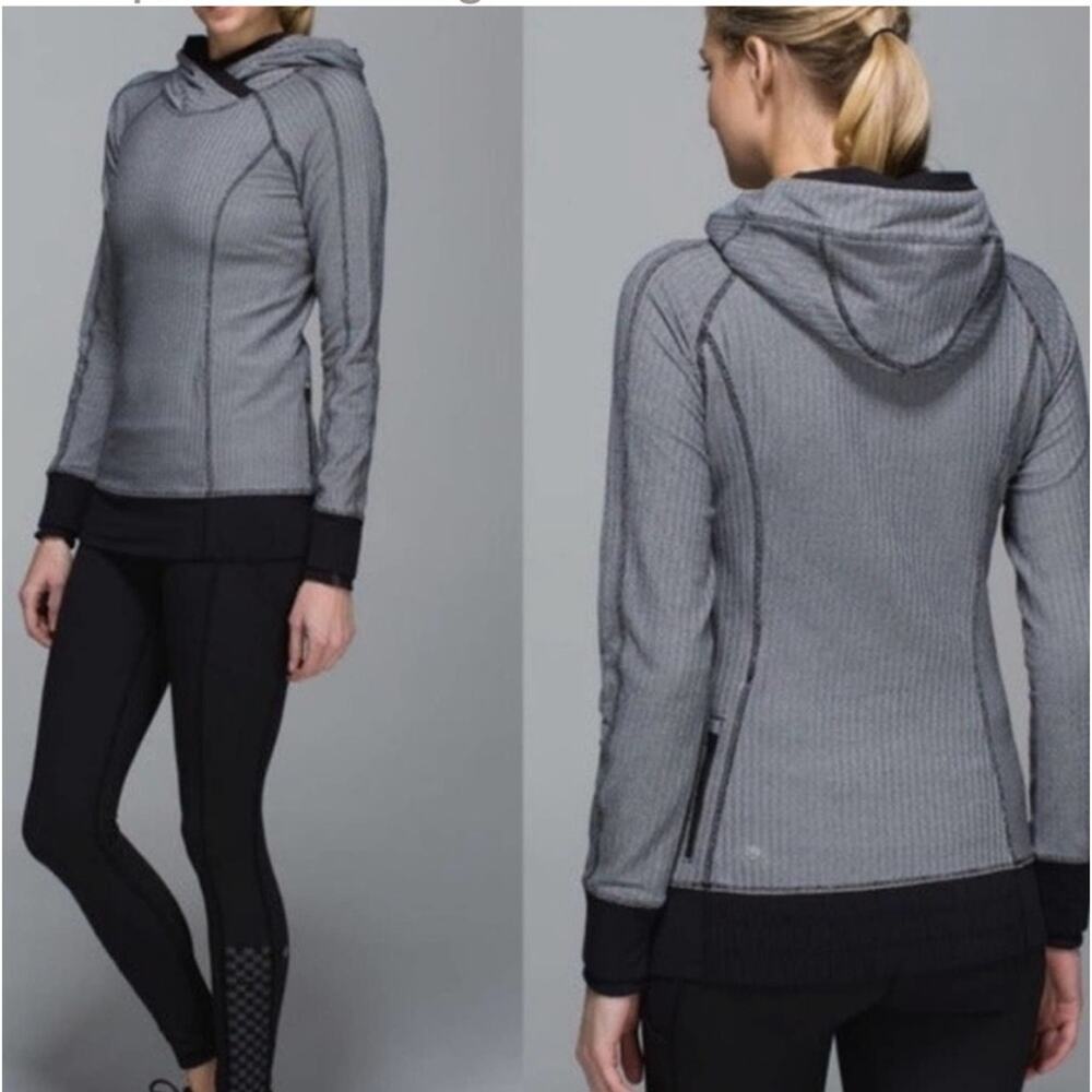 Lululemon black and grey herringbone think fast hoodie size 4